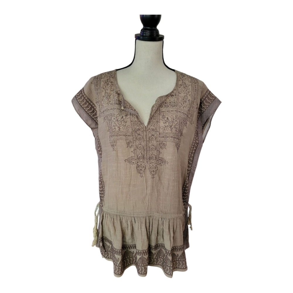 💕Cecico 100% Embroidered Tan Women's Boho Top Size S‎